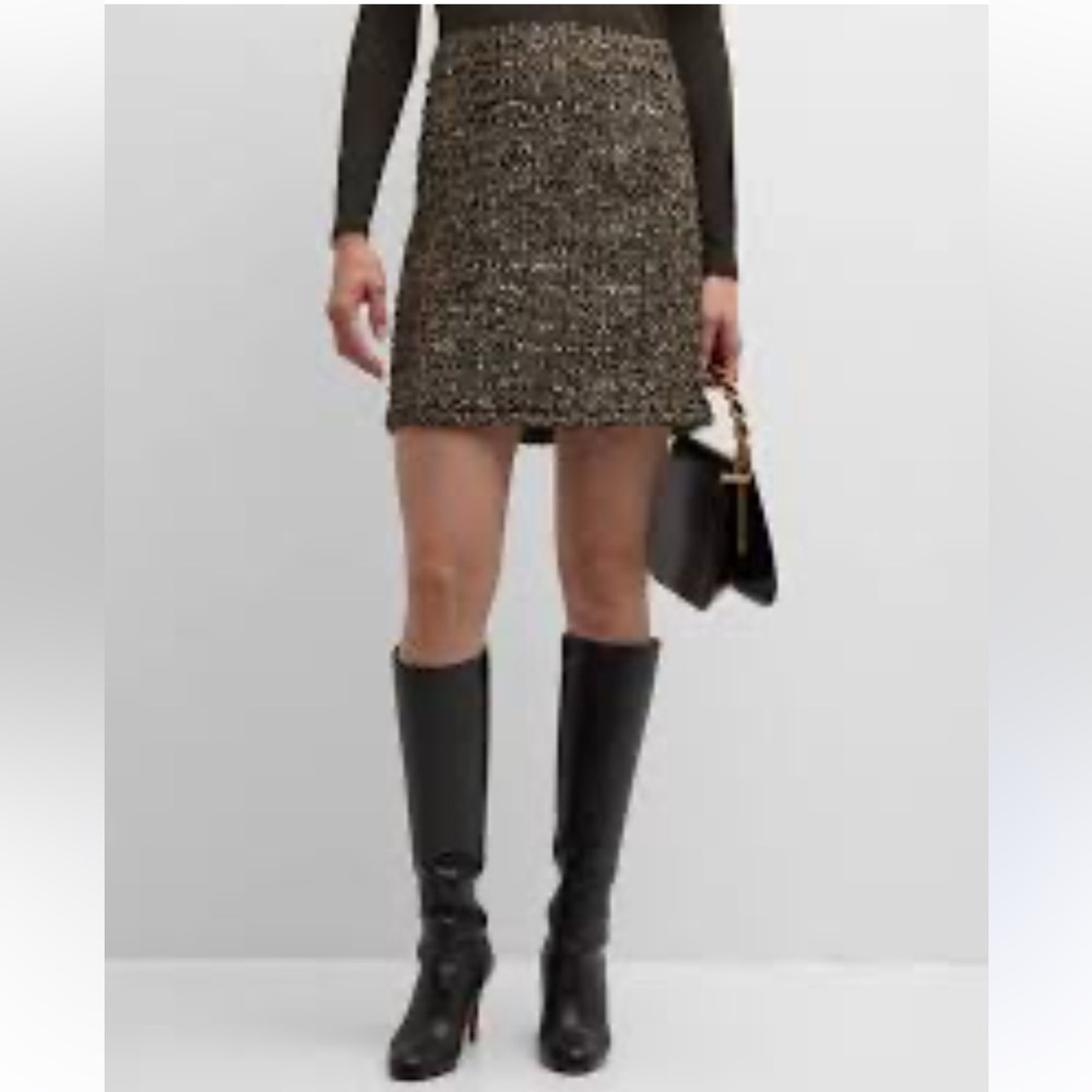 J.Jill Tweed Skirt A-Line Brown Wool Blend Lined Preppy Frayed Hem Size 12